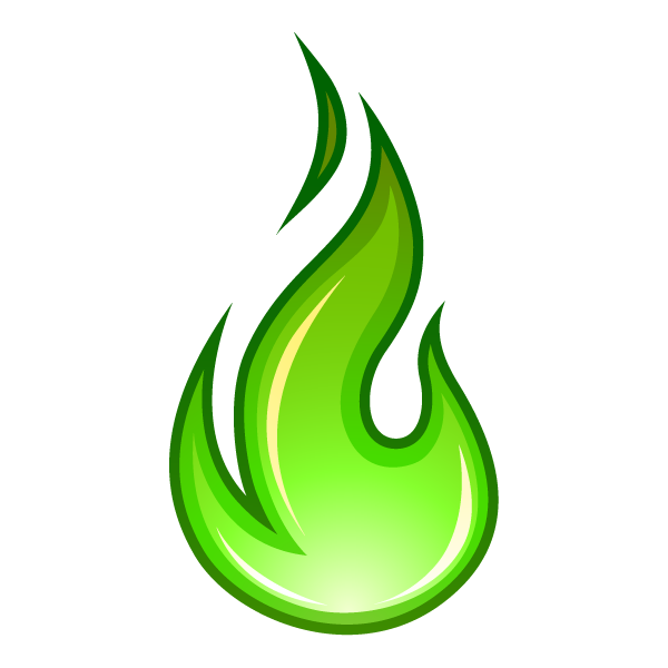 green flame logo